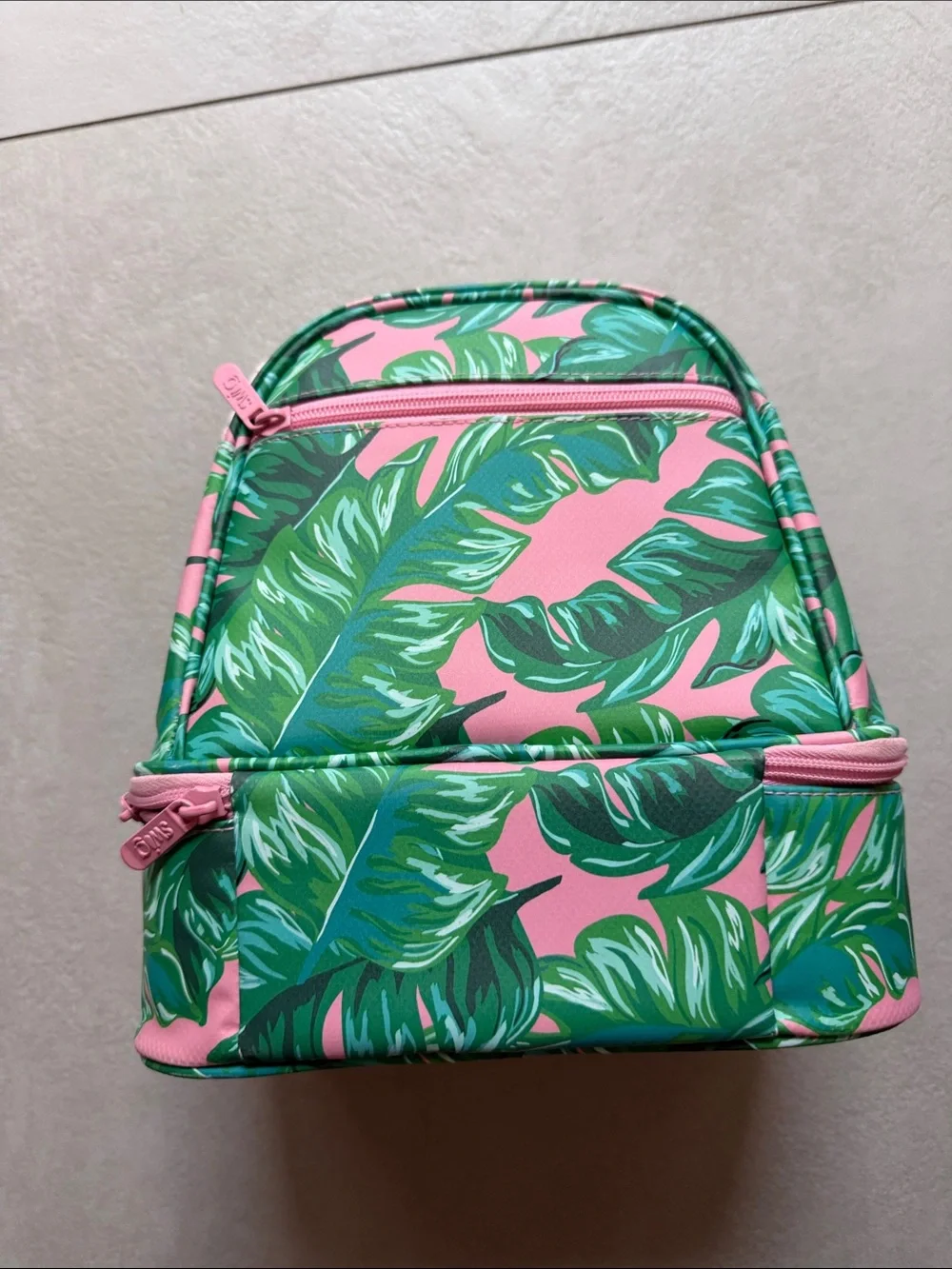 SWIG Pink & Green Tropical Leaf Cosmetic Lunch Bag